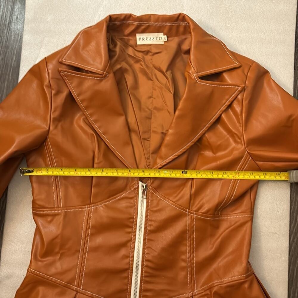 Pressed Brown Zip Up Peplum PU Jacket Swing Coat XL Boho Indie Rocker Glam Retro - Picture 7 of 12